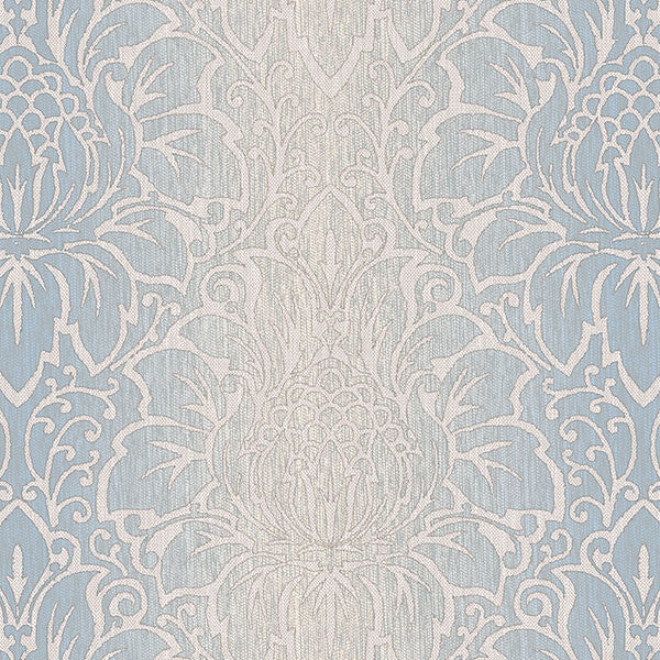 Vertical Stripe Damask Wallpaper, Blue and Beige, 1 Bolt