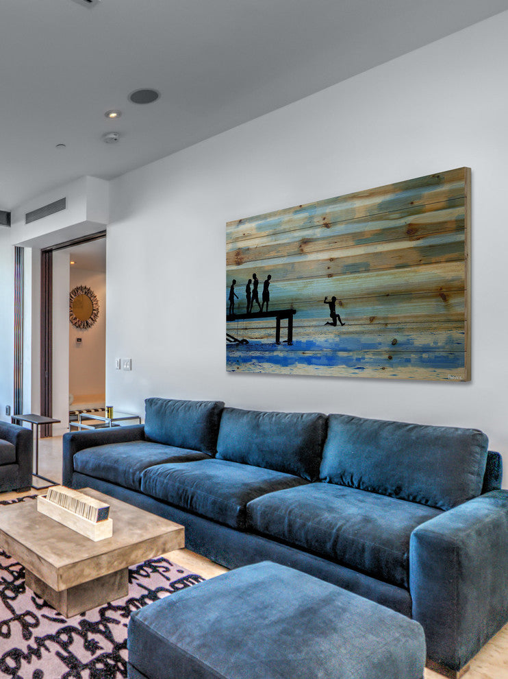 "Feet First" Print on Natural Pine Wood, 36"x24"