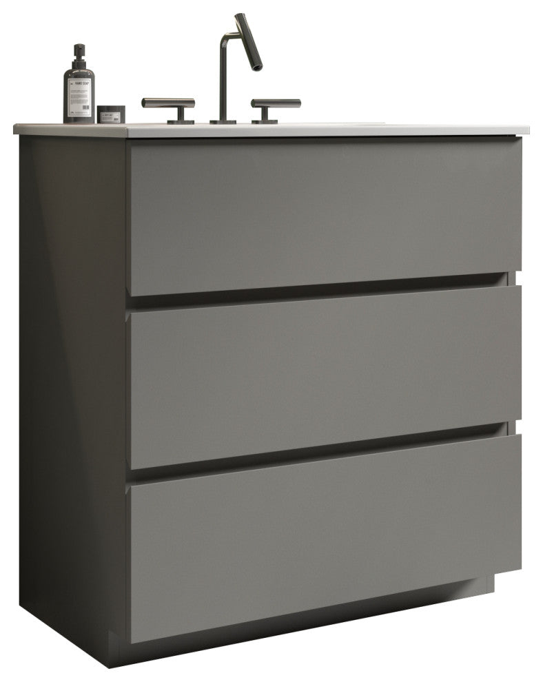 Freestanding Bathroom Vanity Set with White Ceramic Sink Basin, Gray, 30"