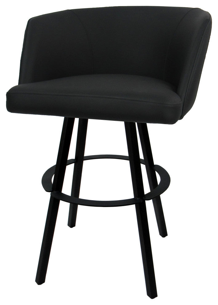 Swivel Metal Bar Stool Joey on Warren Base, Black Vinyl Black, 34"