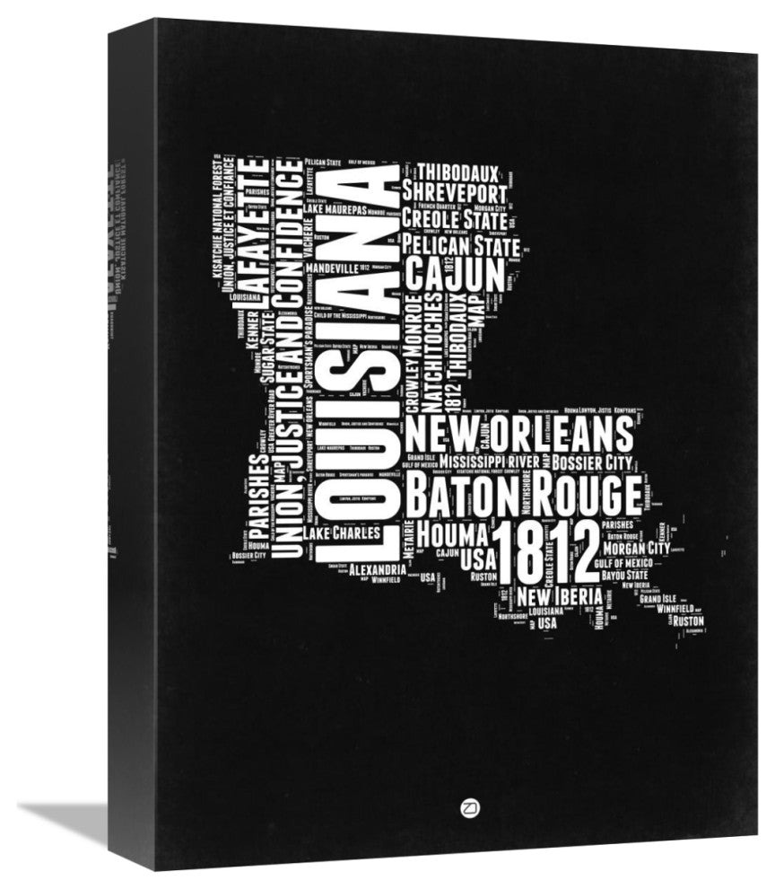 "Louisiana Black and White Map" Fine Art Print