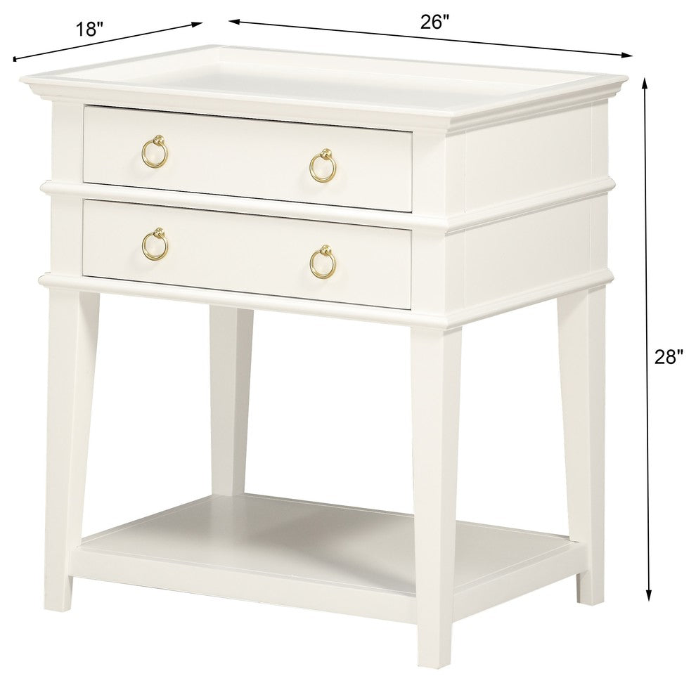 Clara 2-Drawer Tray Top Nightstand, White