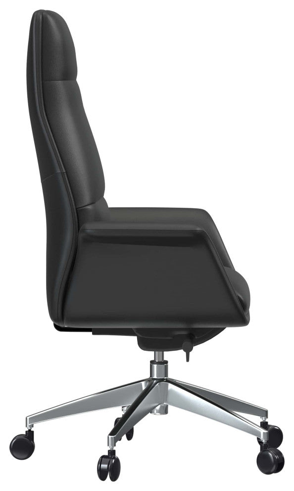LeisureMod Summit High-Back Leather Office Chair With Swivel and Tilt, Black