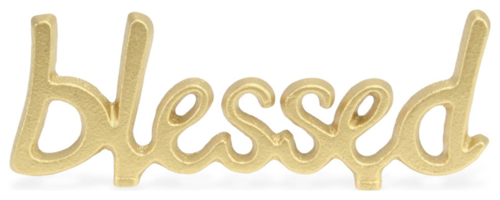 Roven Gold Cast Iron Calligraphic Blessed Table Decor