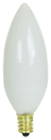 Sunlite 25 Watt Torpedo Tip Chandelier, Candelabra Base, White, 15 Pack