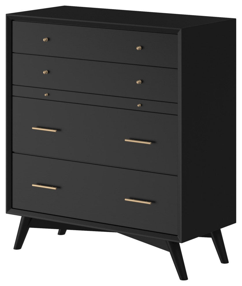 Flynn Mid Century Modern 4 Drawer Chest With Pull Out Tray, Black