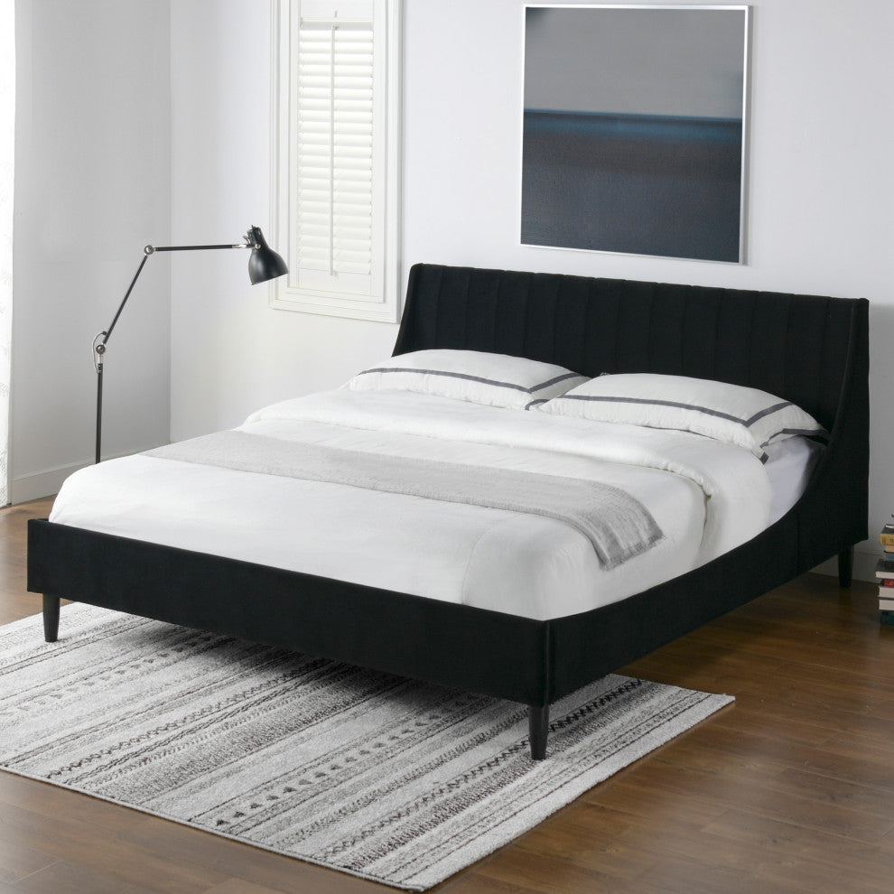 Aspen Modern Vertical Tufted Platform Bed, Anthracite Black Velvet, King