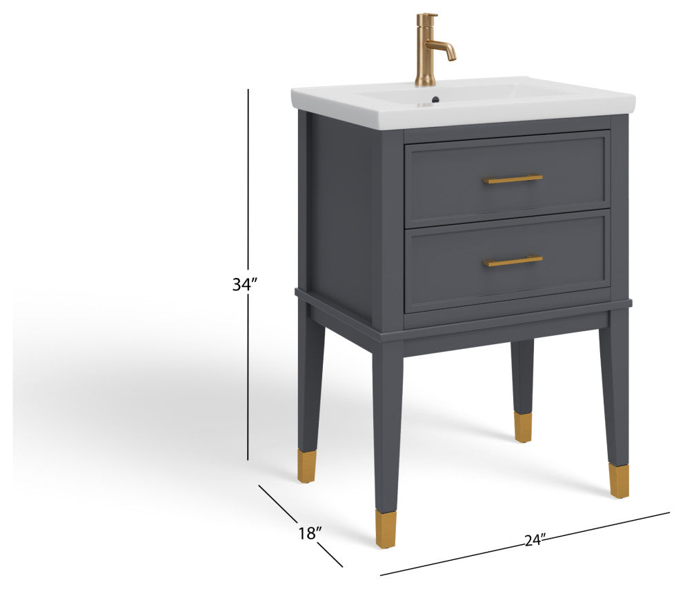 The Sintra Bathroom Vanity, Gray, 24", Single Sink, Freestanding