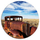 Vintage Car Under Bright Blue Sky, Large Disc Metal Wall Art, 36"