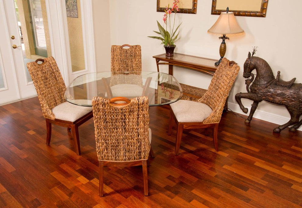 42" Belize Dining Table Base In Sienna Finish, Tempered Bevel Edge Glass