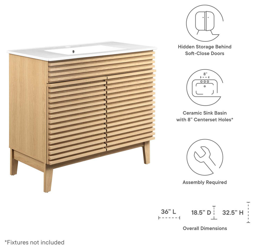 Render 36" Bathroom Vanity, Oak White