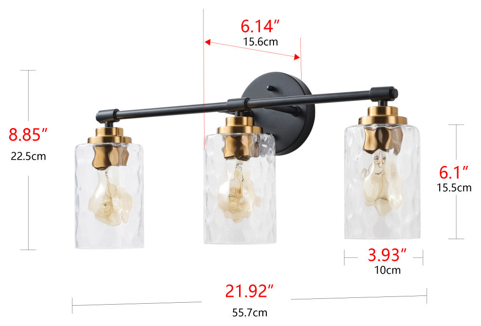 Modern 3-Light Water Ripple Glass Shades Vanity Light for Bathroom