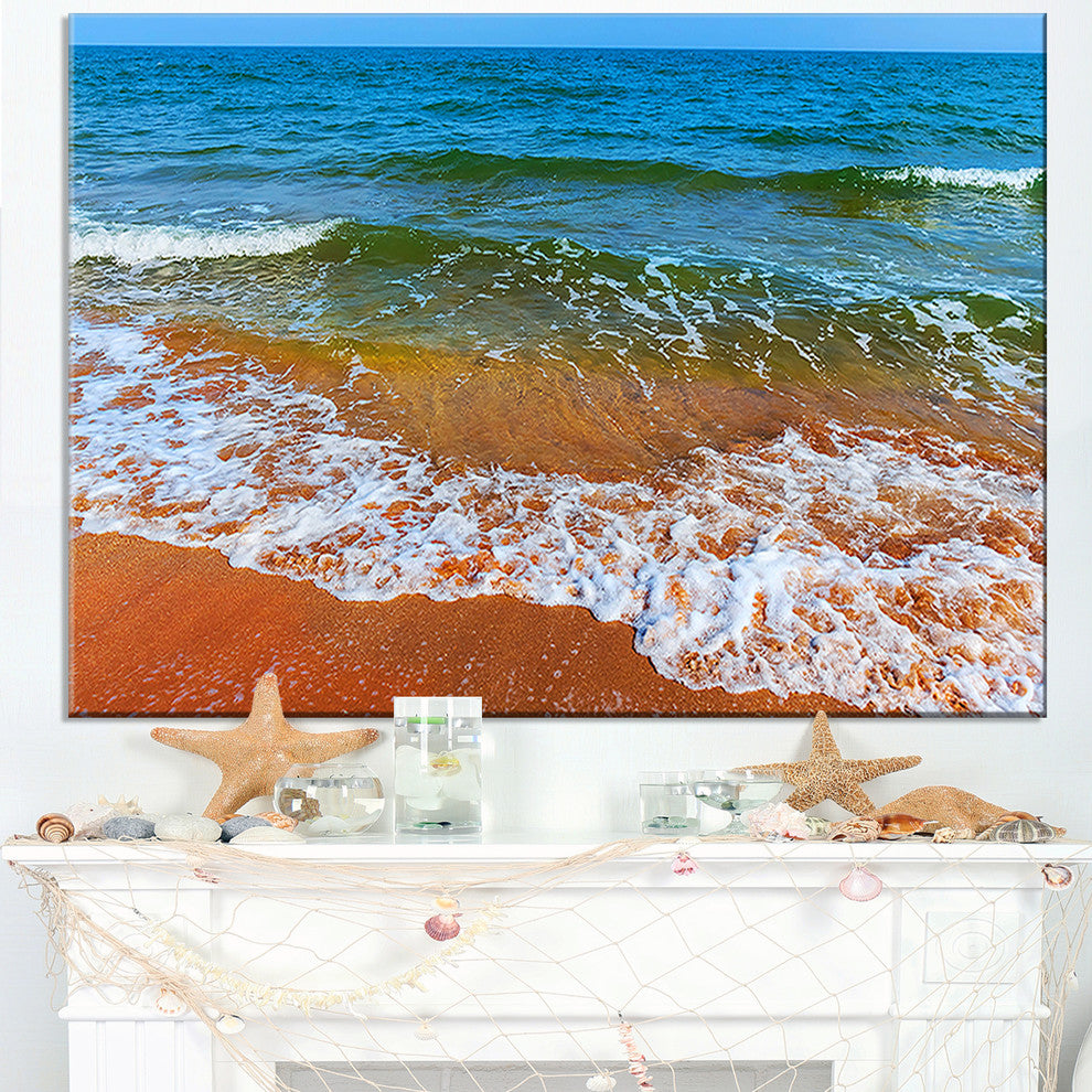 "Summer Seashore With White Waves" Modern Beach Canvas Art Print, 40"x30"