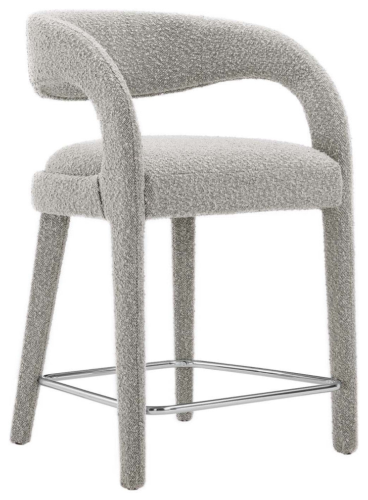 Pinnacle Boucle Upholstered Counter Stool Set of 2, Taupe Silver