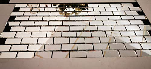 Mirror 1x2 Mesh Mounted Brick Glass Mosaic Tile,Silver, Set of 14 Shts