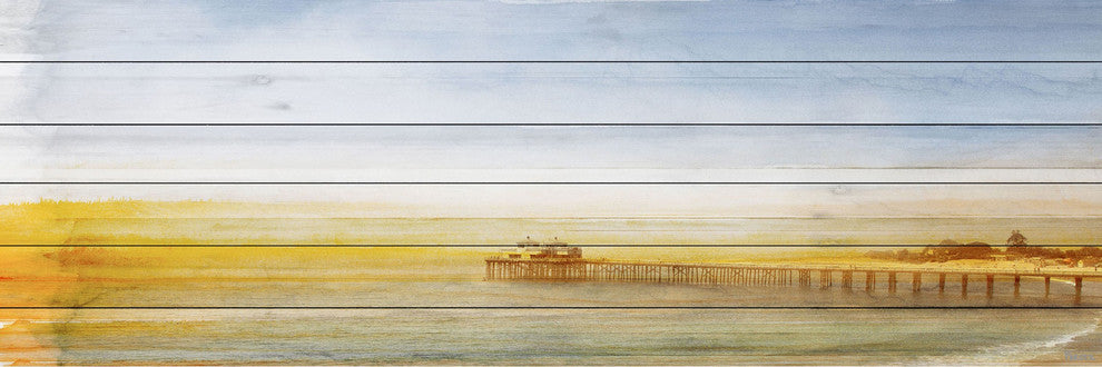 "Malibu Pier" Print on White Wood, 60"x20"