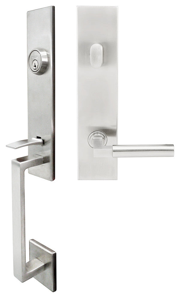 Aurora Lever, Tubular Entry Handleset, Left Hand Reverse, Satin Stainless Steel