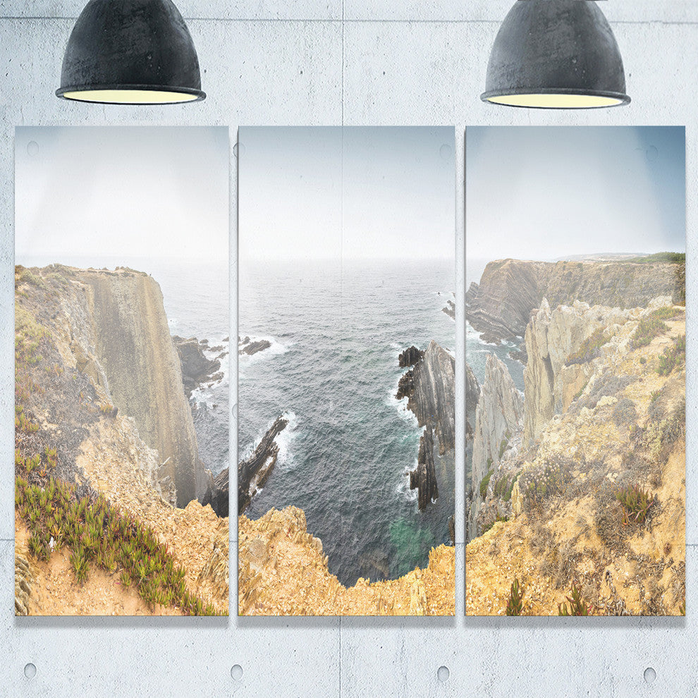"Rocky Bay Portugal Panorama" Oversized Beach Metal Wall Art, 3 Panels, 36"x28"