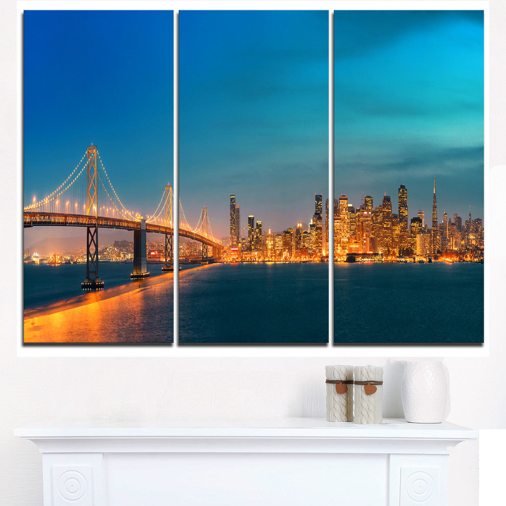 "San Francisco Skyline at Night" Metal Wall Art, 3 Panels, 36"x28"
