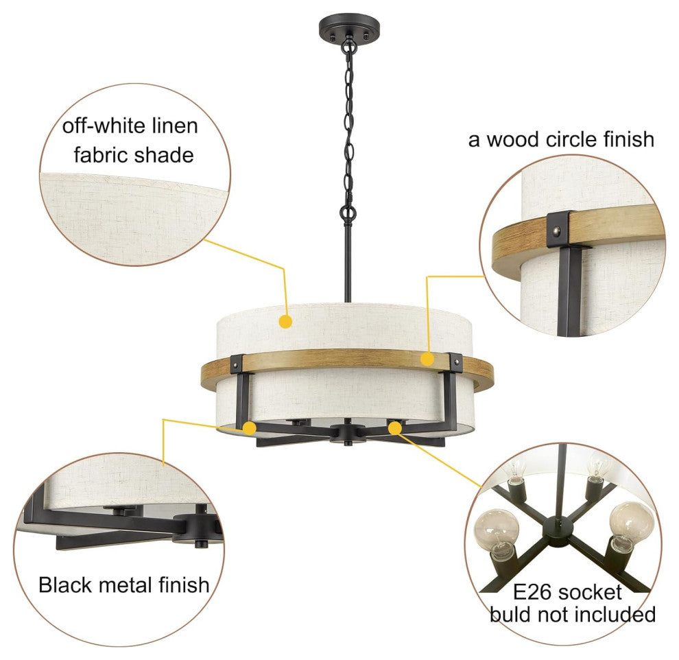Rustic 4-Light Drum Chandelier for Dining Room