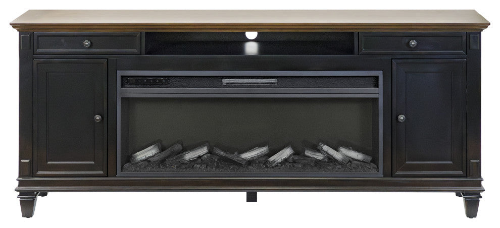 76" Traditional Fireplace Console Entertainment, Black