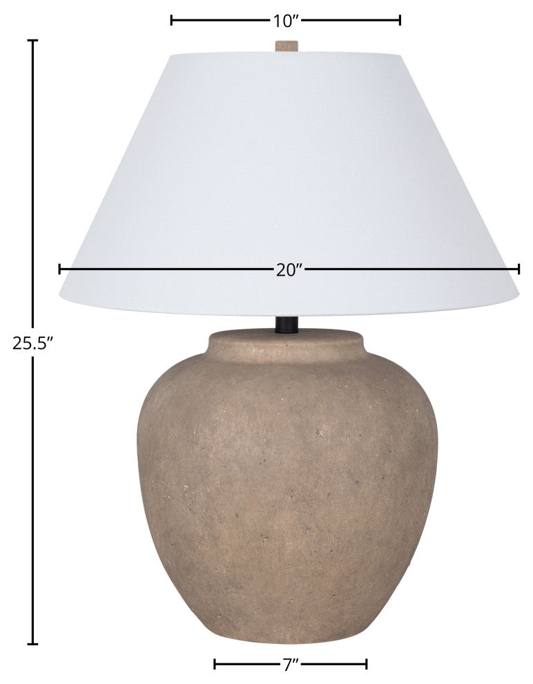 Ceramic 26" Table Lamp with Linen Shade, Light Grey Concrete-like