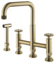 Deck-Mount Bridge Kitchen Sink Faucet With Dual Wheel Handles and Side Sprayer,