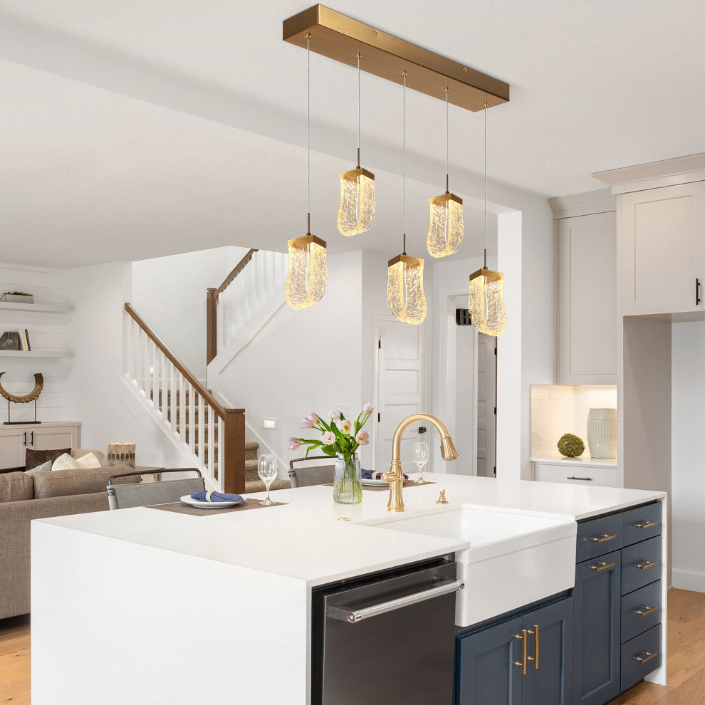 LNC Aeyilana 5-Light 28" Modern Cluster Loop LED Kitchen Island Light, Gold