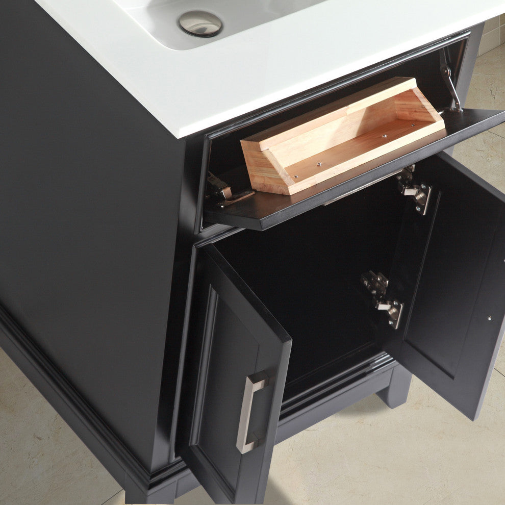 Vanity Art Bathroom Vanity Set With Engineered Marble Top, 30", Espresso, Standard Mirror