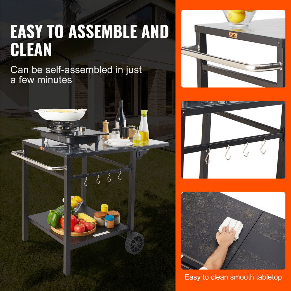 VEVOR Outdoor Grill Dining Cart Double-Shelf BBQ Movable Food Prep Trolley Patio