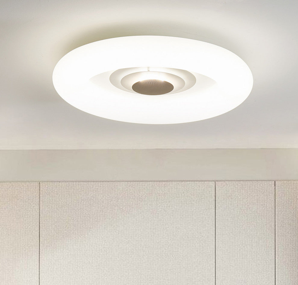 1-Light Round LED Flush Mount Light Modern Acrylic Tiered Ceiling Light, White