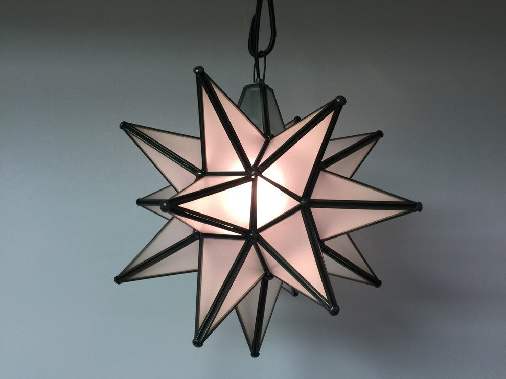 Moravian Star Light, Frosted Glass With Bronze Trim, 15" Diameter, No Mount Kit