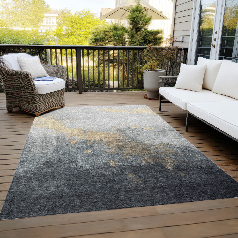 Machine Washable Indoor/Outdoor Chantille ACN1881 Gold 9' x 12' Rug
