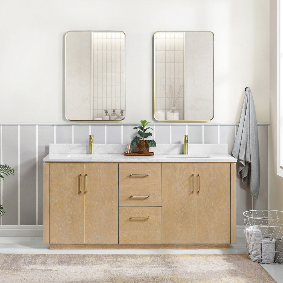 San Bath Vanity with Stone Top, Washed Ash Grey, 72", Double Vanity, No Mirror
