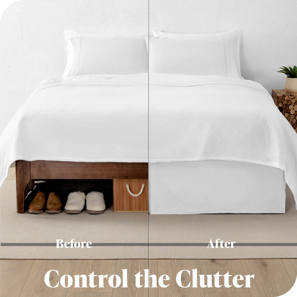 Bare Home Microfiber Bed Skirt , 15" Drop Length, White, Queen