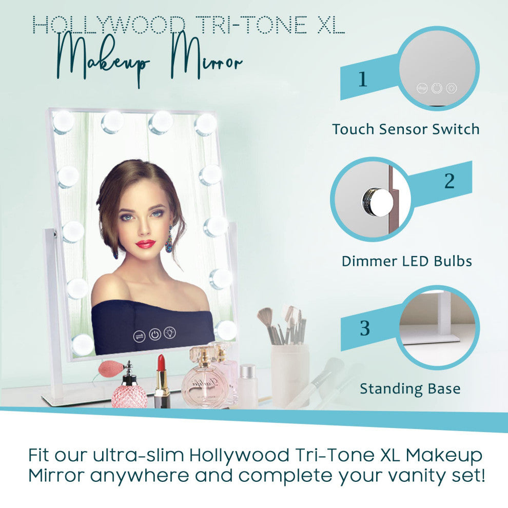 Hollywood Tri Tone XL LED Makeup Mirror with 360 Degree Swivel, Black