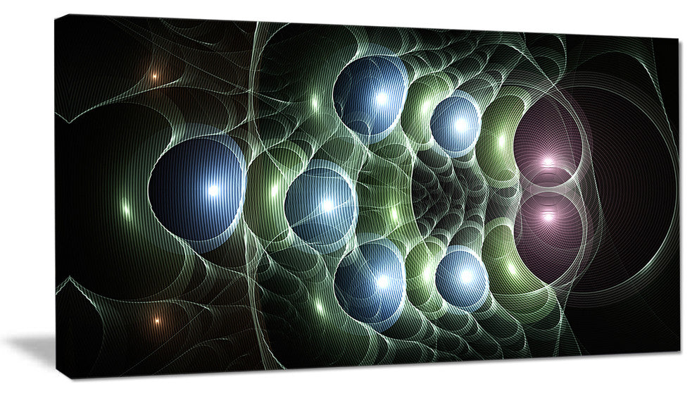 Light Blue 3D Surreal Circles, Abstract Art on Canvas, 40x20