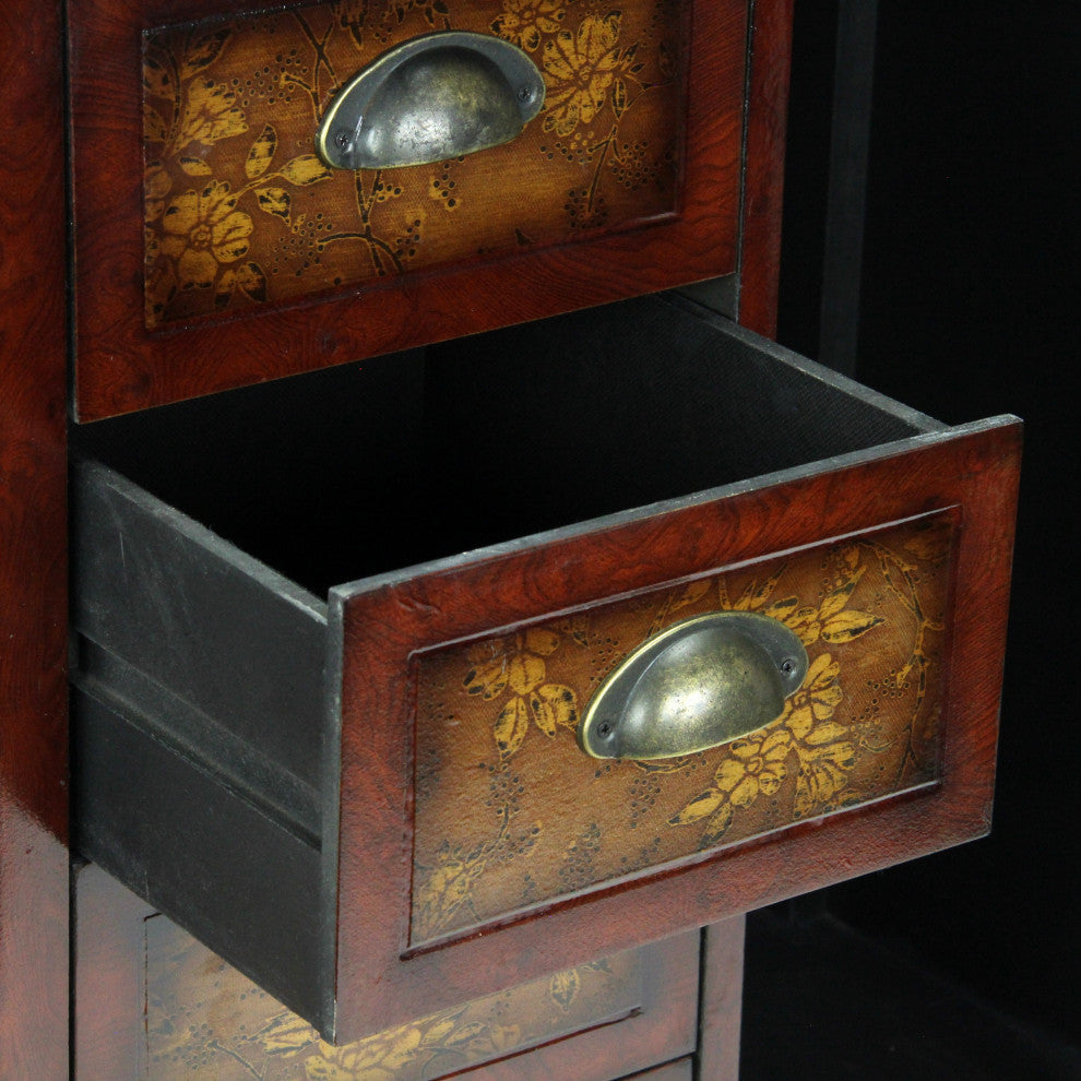 Wooden Cabinet With 4-Drawers, 1-Door, Burlwood Veneer