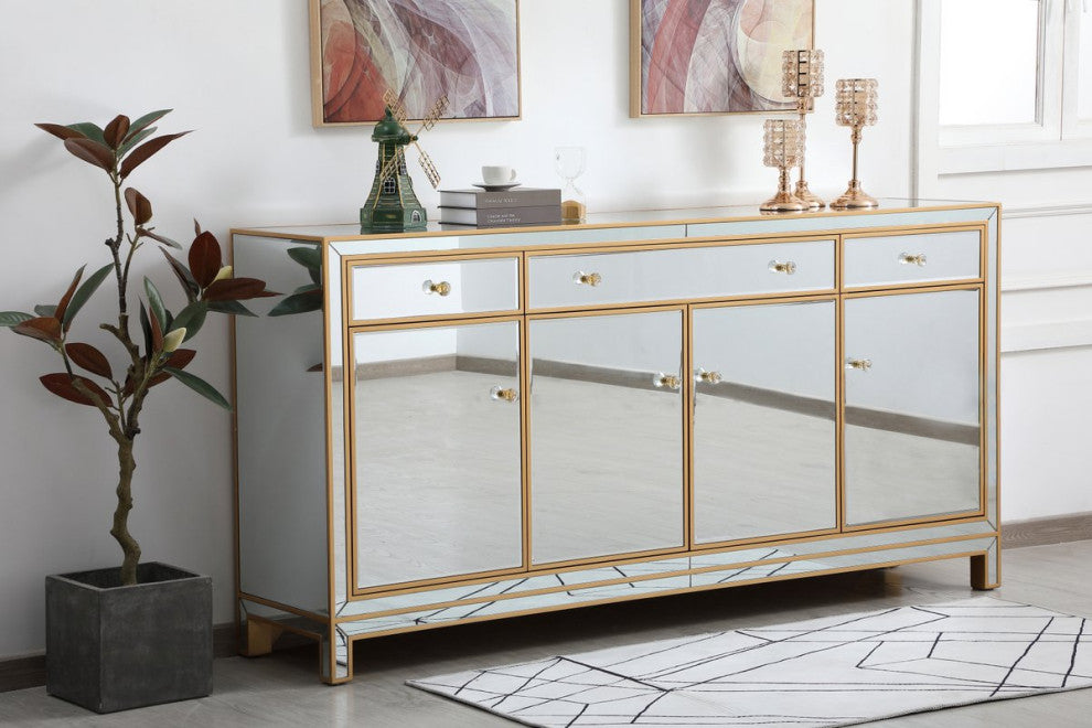 Elegant MF72072G Reflexion 72" Mirrored Credenza, Gold