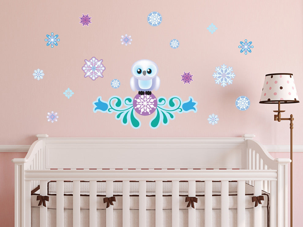 Frozen Inspired Snow Owl Fabric Wall Decal With Flowers