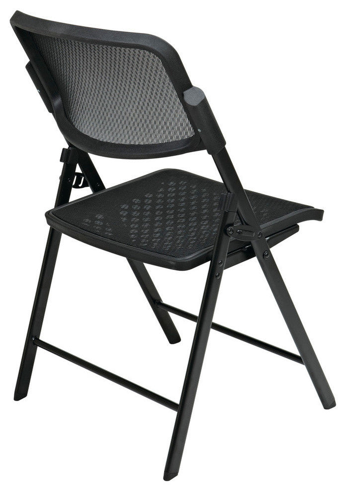 Deluxe Folding Chair With Black Progrid Seat and Back, Black, Set of 2