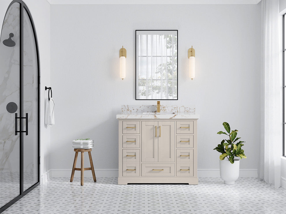 Boston 42" Single Sink Bath Vanity in Fine Grain 2" Viola Gold