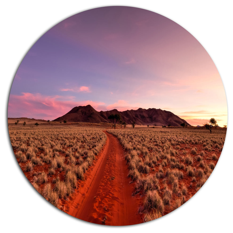 Red Pathway In Namib Desert, Landscape Round Metal Wall Art, 23"
