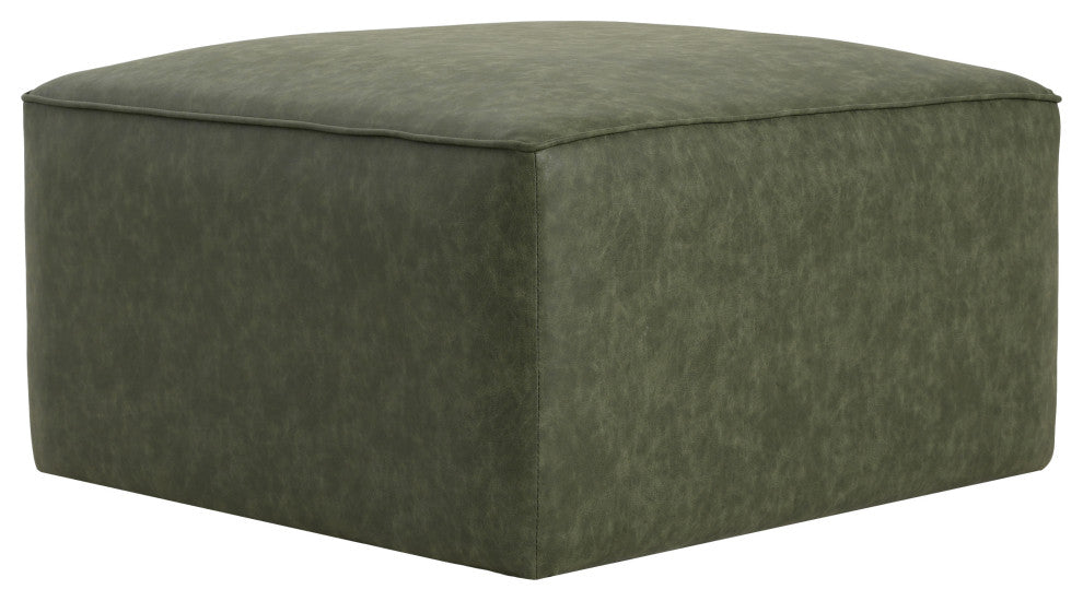 GDF Studio Modern Square Accent Ottoman, Wood Frame, Faux Leather/Green