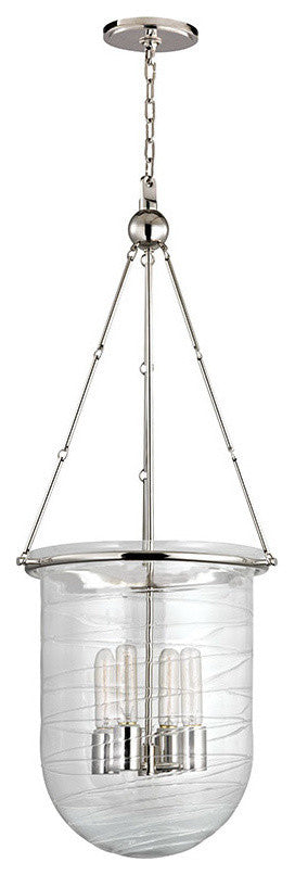Willet, Four Light Pendant, Polished Nickel Finish, Clear Pressed Glass
