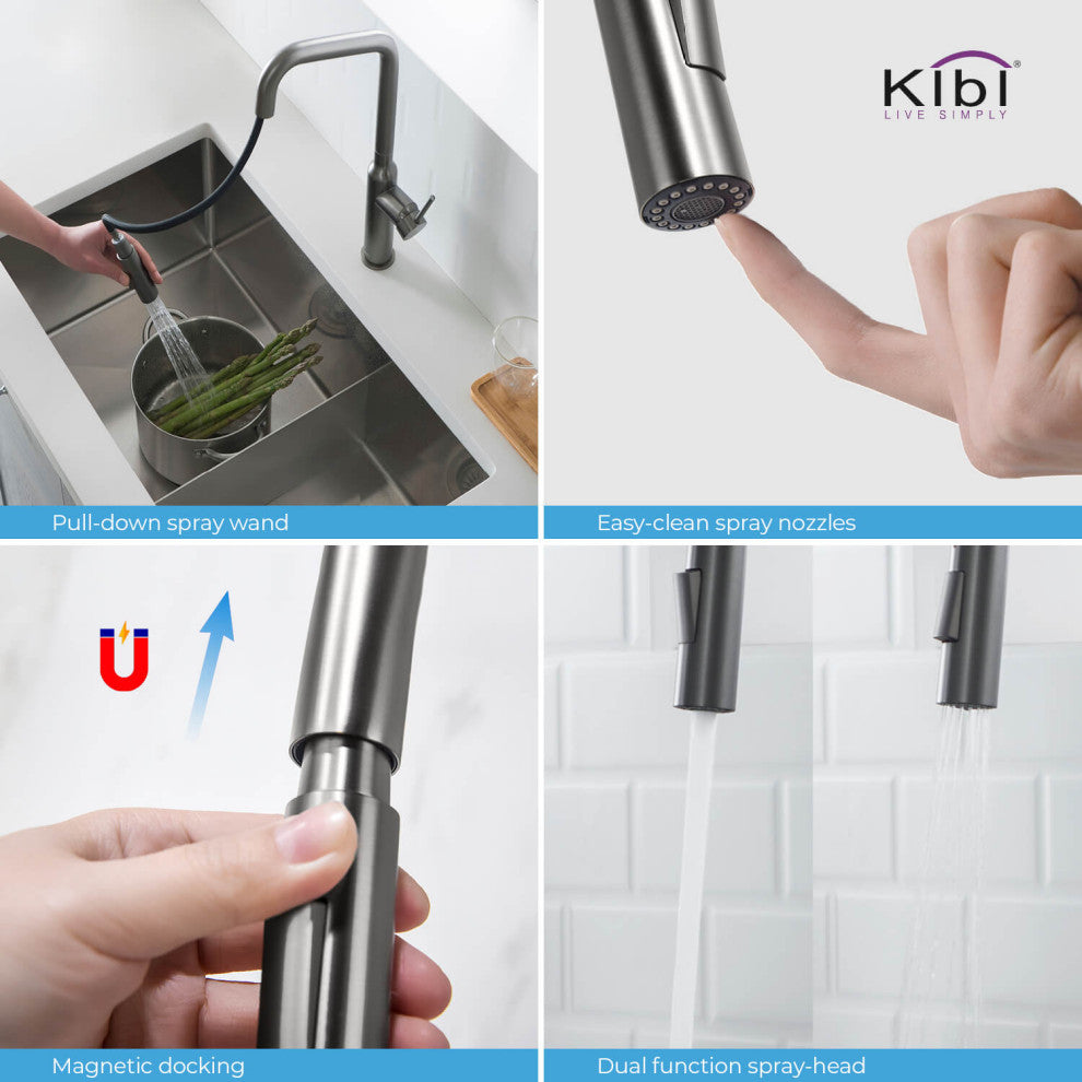 Macon Single Handle Pull Down Kitchen Faucet, Titanium, W/ Soap Dispenser