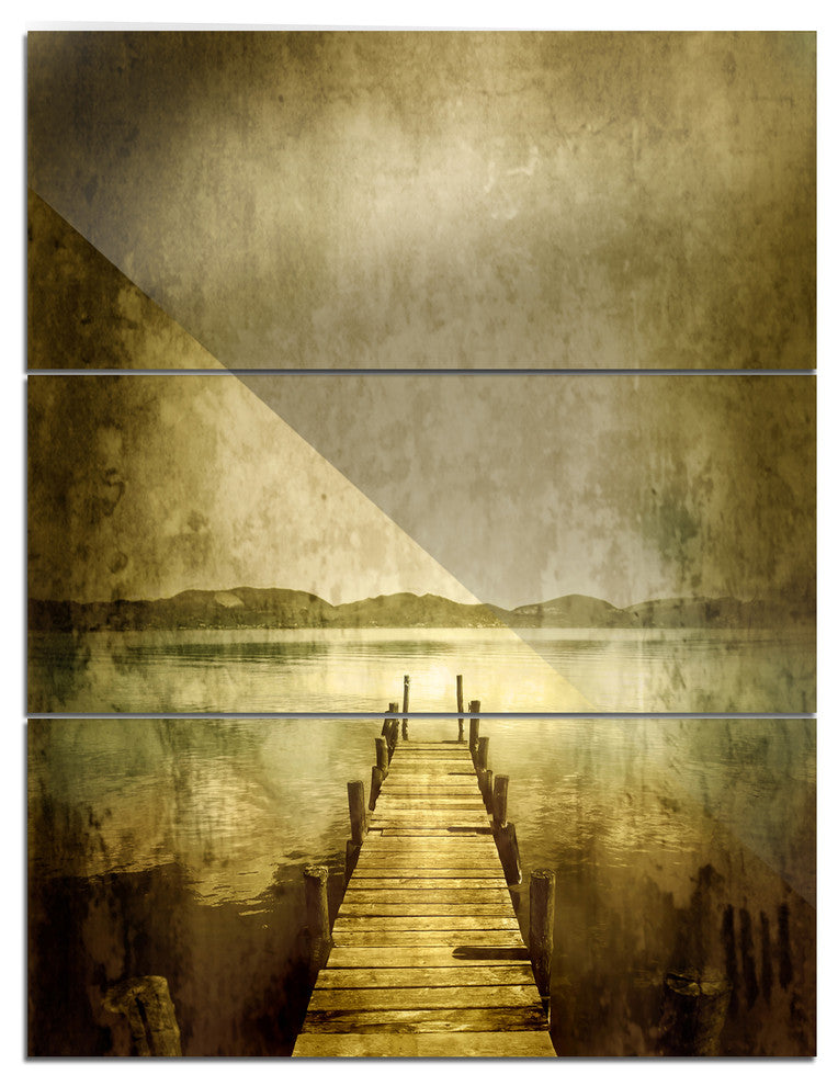 "Vintage Pier Over Lake" Digital Metal Wall Art, 3 Panels, 28"x36"