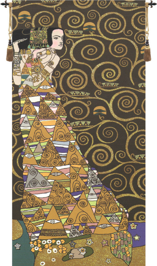L'Attente Klimt A Gauche Fonce, European Wall Tapestry, 58"x28"
