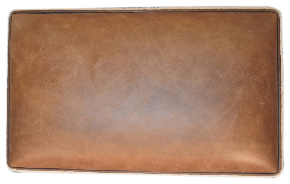 Tan Leather Boucle Ball Footstool