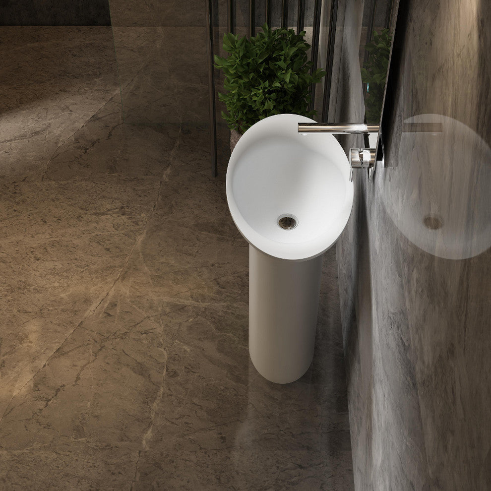 23" Polystone Free-Standing Bathroom Sink, Matte White, No Faucet